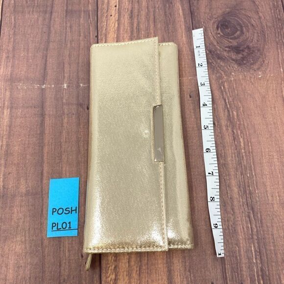 R.H. Macy & Co METALLIC GOLD JEWELRY Leather Necklace Holder CLUTCH 9 inch PL01 - Picture 5 of 7